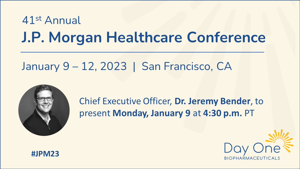 We’re looking forward to attending #JPM23, which kicks off this coming Monday, Jan 9. Our CEO, Dr. Jeremy Bender (<a href="/jbender_1/">Jeremy Bender</a>), will be presenting at 4:30 pm PT. If you’re unable to be there in person, be sure to tune into the live audio webcast: bit.ly/3HQOjZ6
