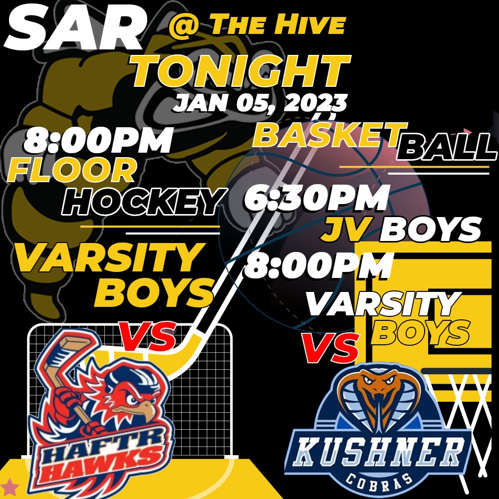 First few home games of 2023. We play a a triple header tonight with the JV and Varsity Boys facing off against Kushner on the Basketball court and the Varsity Boys play HAFTR Hawks floor hockey team. Looking forward to a great night of games. Let's Go Sting! #stingsports