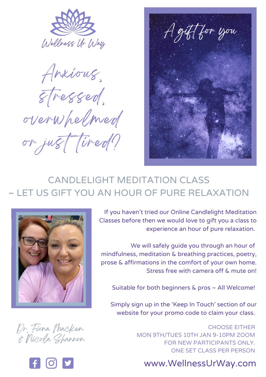 WellnessUrWay21's tweet image. #meditationireland #irishtwitter #irishmentalhealth

Please share with anyone who may enjoy a free candle lift meditation class next week with us 

@Fitfall @nics_shannon