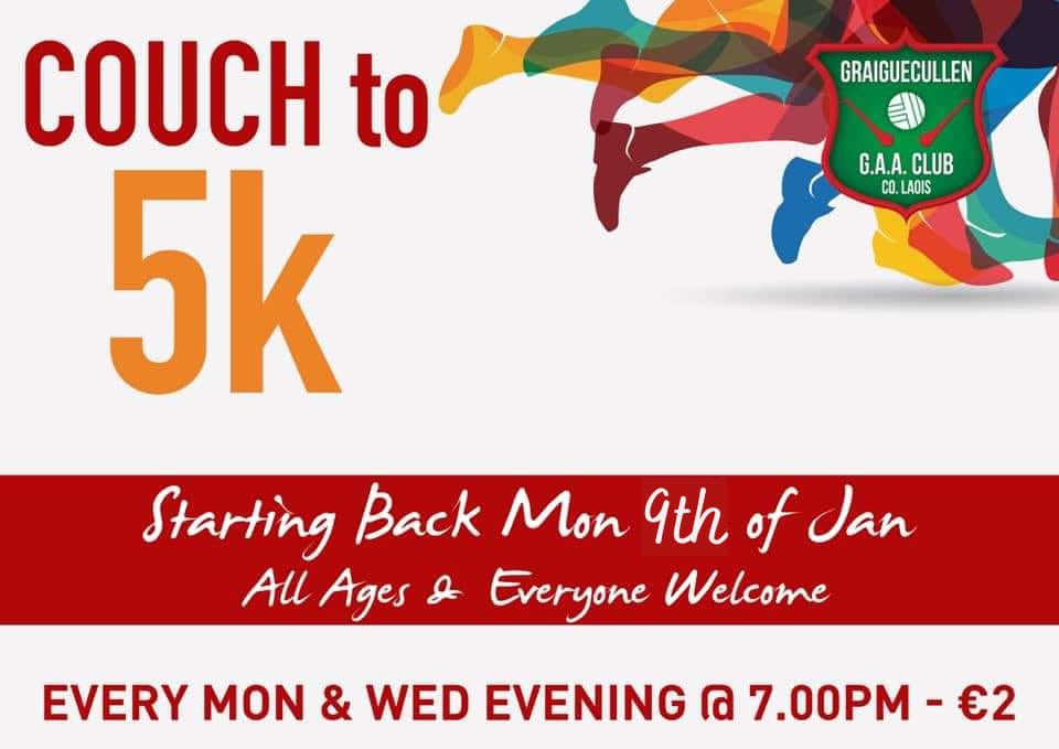 Our annual couch to 5k is back starting from Monday 9th of January at 7pm and continuing every Monday and Wednesday. After not being able to run the couch to 5k for the last few years we can't wait to get back out and moving especially after the Christmas period.