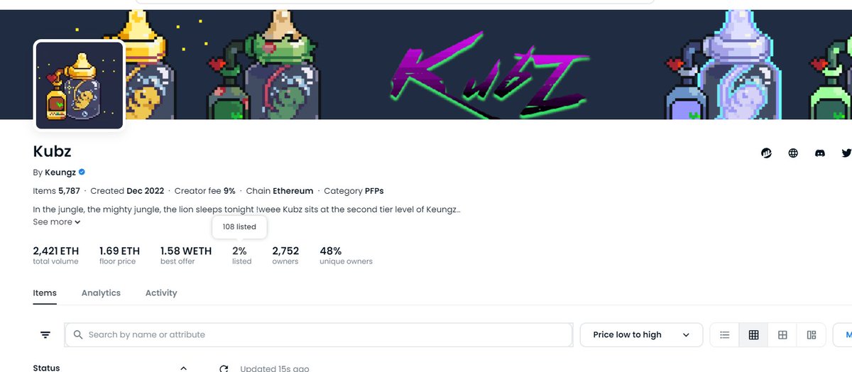 frutella786's tweet photo. Called The Kubz (@Yogapetz) at 0.56 and the floor is now at 1.7 with only 108 listed super bullish on @keung Great Founder AKA genius, keep up the good work fam, and excited for staking, Kashapon, and reveal ofc.

0.56 to 1.7✅ next blue chip?

@NFTFRIENDSALPHA  invites? https://t.co/AtrKnonyJQ