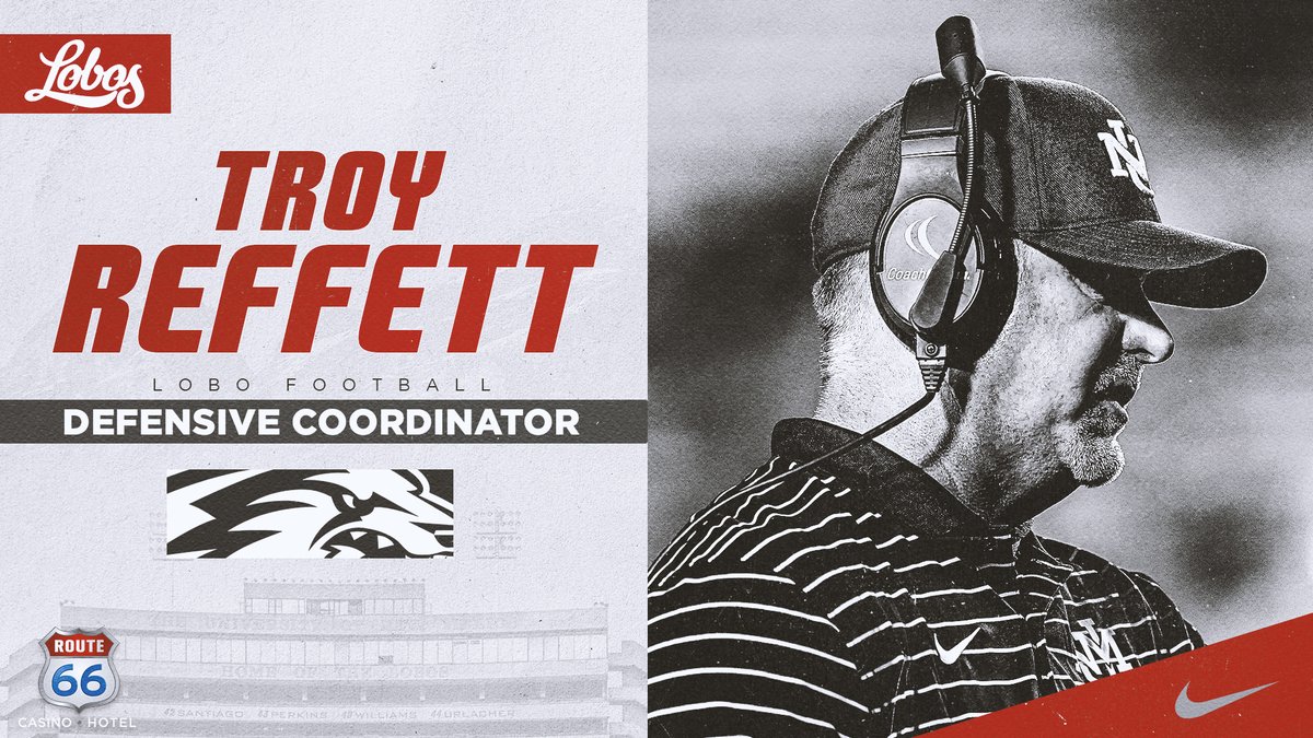 Movin' on up! With 13 previous years of DC experience at UNT, ULM, UTEP and UNM, <a href="/CoachReffett/">Troy Reffett</a> has been promoted to Defensive Coordinator! #GoLobos

golobos.com/news/2023/01/0…