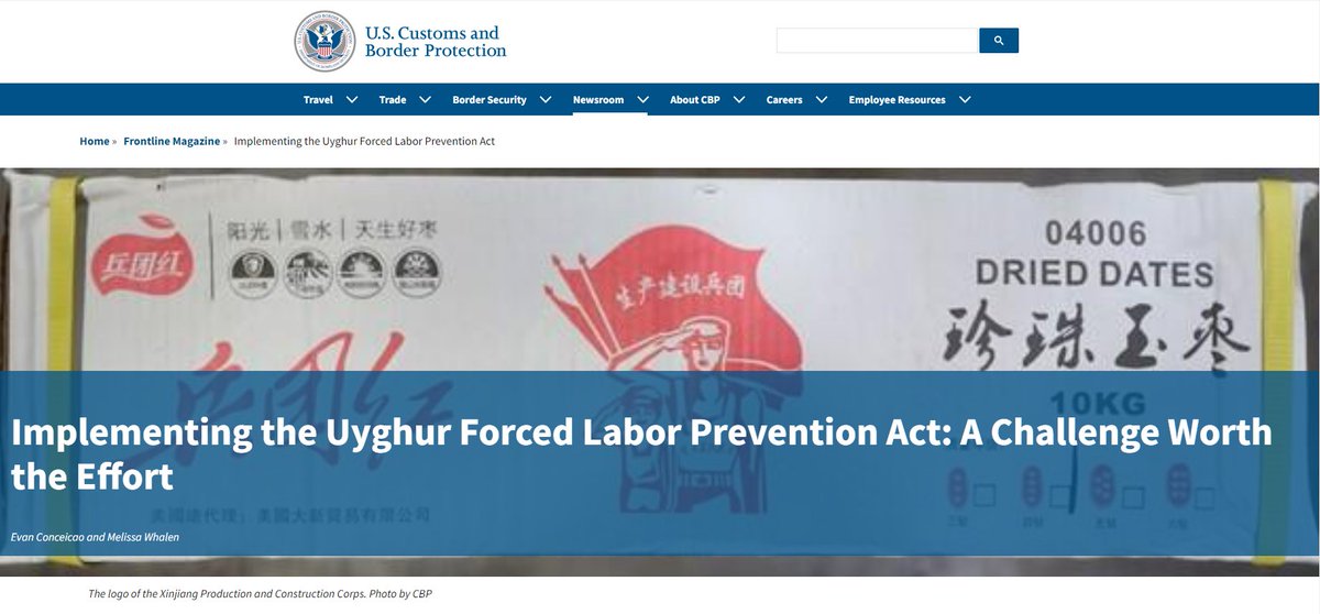 CBPTradeGov's tweet photo. Hot off the press! There's a new @CBP Frontline article about how a suspicious shipment of red dates led to enforcement actions on two coasts under the Uyghur Forced Labor Prevention Act. Read it here: https://t.co/OSVmaFTCI5 #CBPTrade https://t.co/ogkelDFZLH