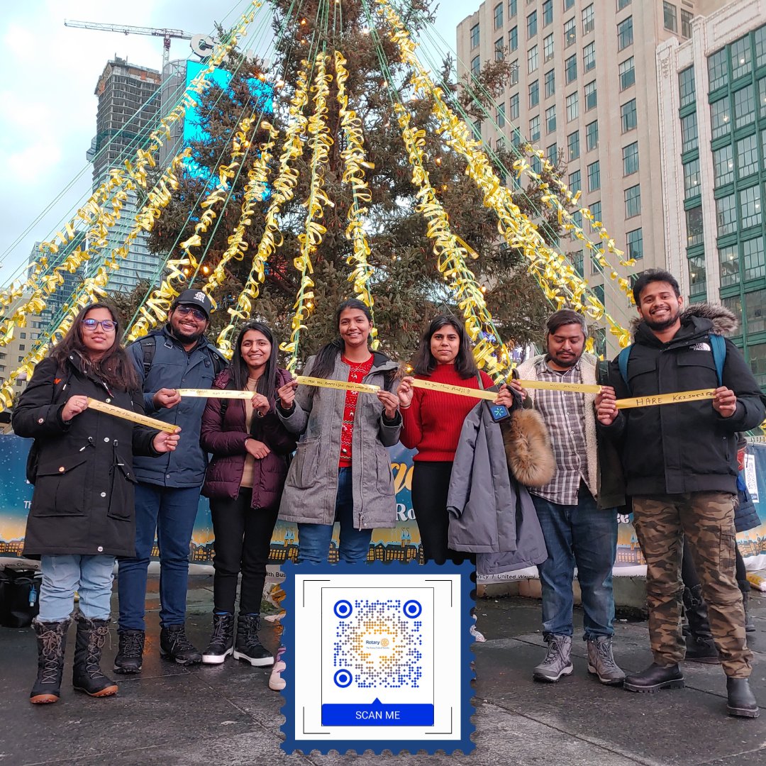 Place a ribbon of remembrance for your loved ones who are not with you this Christmas come to Dundas Square or ONLINE - scan our QR code and send us your message. A Rotarian will write it on a ribbon - send you a picture of the message and tie it on the tree in the busiest square