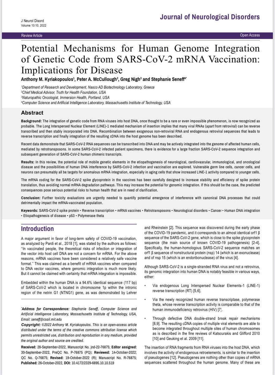 AStramezzi's tweet photo. Complottisti no-vax, premi Nobel rincoglioniti, Medici cialtroni…avevano detto, tra le altre, una cosa inaccettabile dalla Scienzah e dalle ViroStar sui mainstream:
Il codice genetico inoculato con i sieri mRNA potrebbe integrarsi nel Genoma umano

Ora è Letteratura Scientifica! https://t.co/dKL1ErS7fs