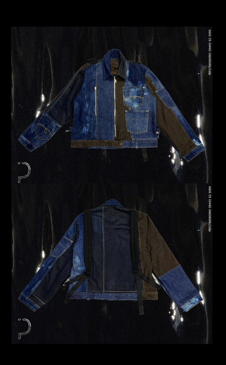 This piece was made from carefully selected recycled denim pieces with two back pack straps added to the back of the jacket.