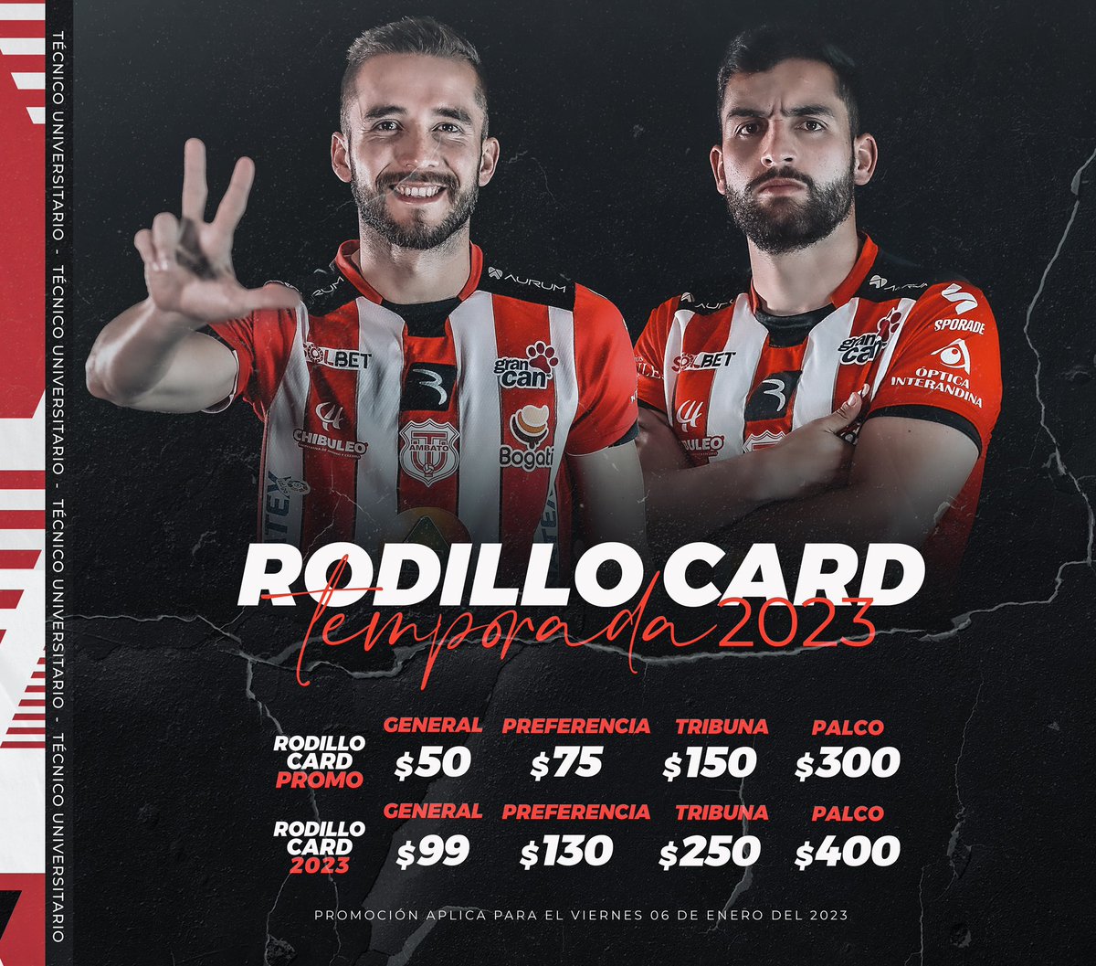 TecnicoUOficial's tweet photo. ¿Aún no tienes tu #RodilloCard?
🔴⚪Promo de Día de Reyes👑
Solo por el día de Mañana 6 de Enero adquiere tu #RodilloCard a precio especial.🤩🏟️
General $50
Preferencia $75
Tribuna $150
Palco $300
¡No pierdas esta oportunidad!😎
#TécnicoPresente https://t.co/Mv0Mm2t95M