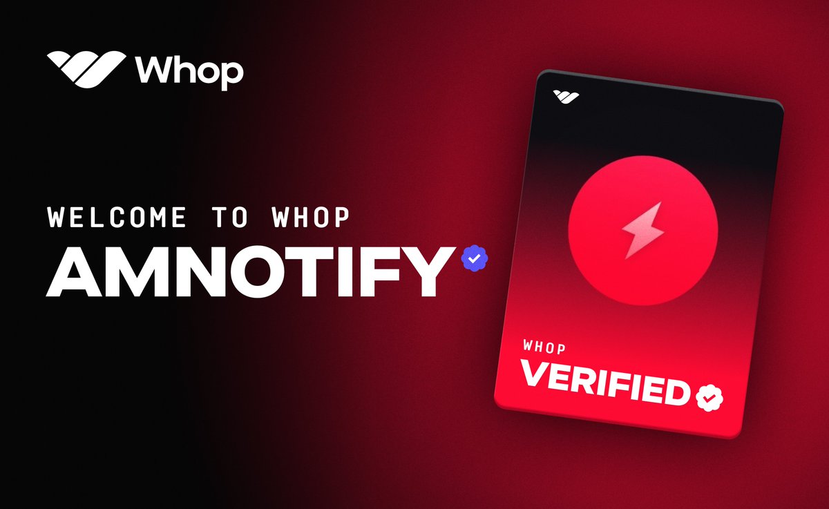 whop's tweet photo. We're excited to announce @AMNotify is now a verified partner on Whop 🥳

Safely join AmNotify today - https://t.co/NupJWwOWEB

We're giving away TWO FREE 30-Day AmNotifyUS Memberships to celebrate!

Like + Retweet for a chance to win! https://t.co/ls5sUy0zcm
