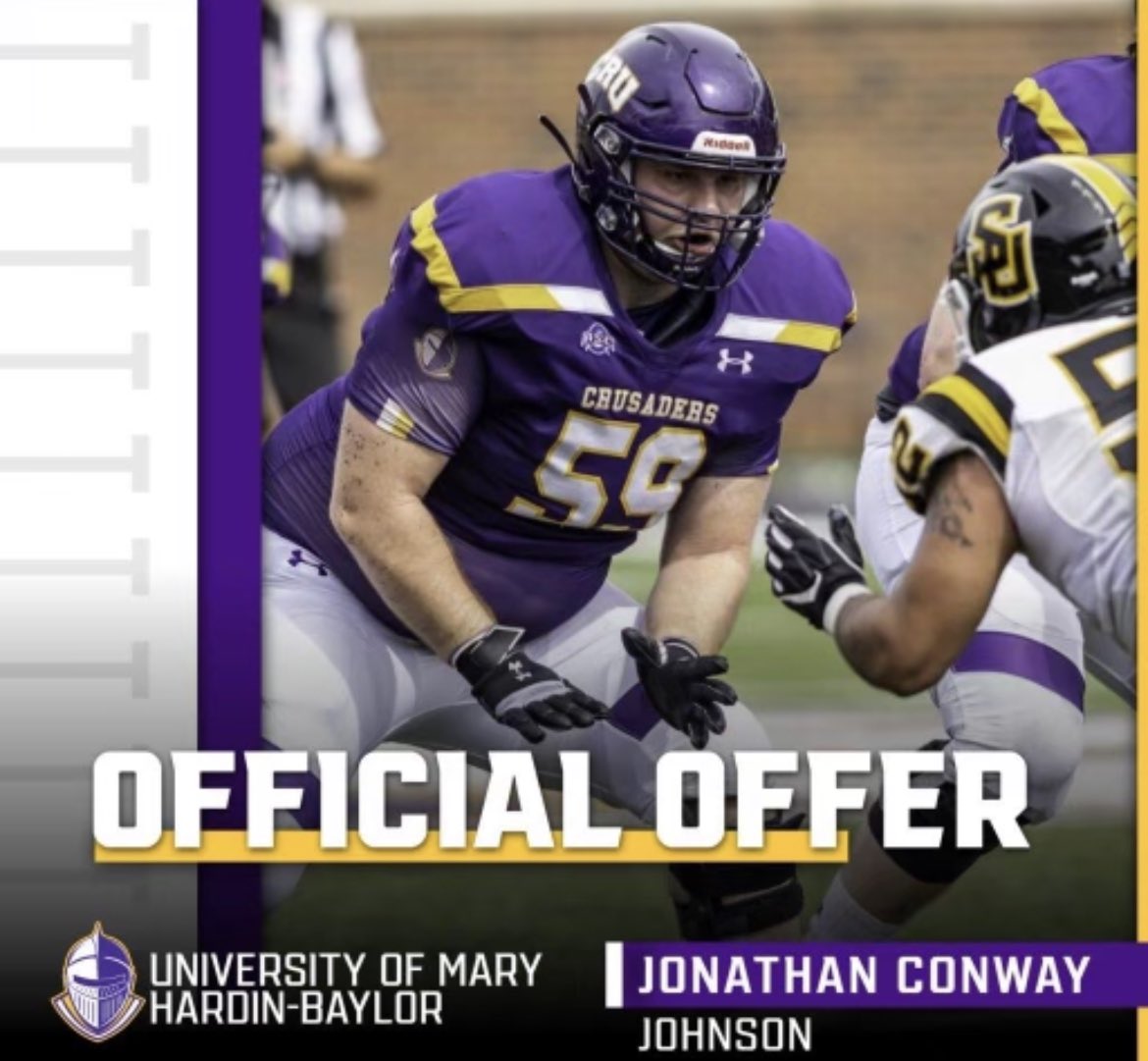 jonnyc_34's tweet photo. Blessed to receive an offer from The University of Mary Hardin Baylor!
@CTJFootball @CoachTPMiller @CruFootball @CoachJohnsonFB https://t.co/oQ9mnF6xgk