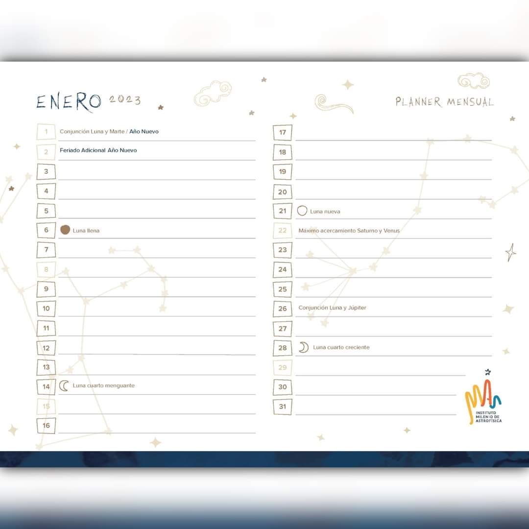 astrofisicaMAS's tweet photo. Ni nos dimos cuenta, pero ya estamos en #2023. Y como dicen por ahí: #añonuevo - #calendarionuevo📅 (o no era así?🤔)
Como sea, les presentamos el flamante nuevo #CalendarioMAS 2023. Para descargar el mes de enero, anda al link más abajo
https://t.co/Ig3CDkfTUV https://t.co/5Tn7v5wg5Z