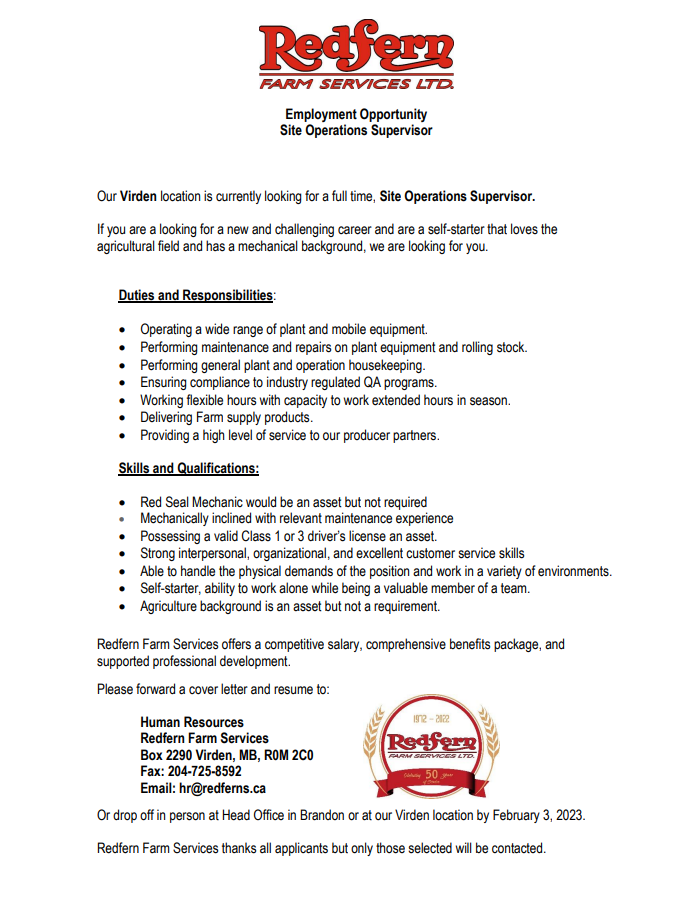 We're hiring!!

Apply below!
redferns.ca/careers

#CdnAg #Jobs #JobSeekers #jobsearch
