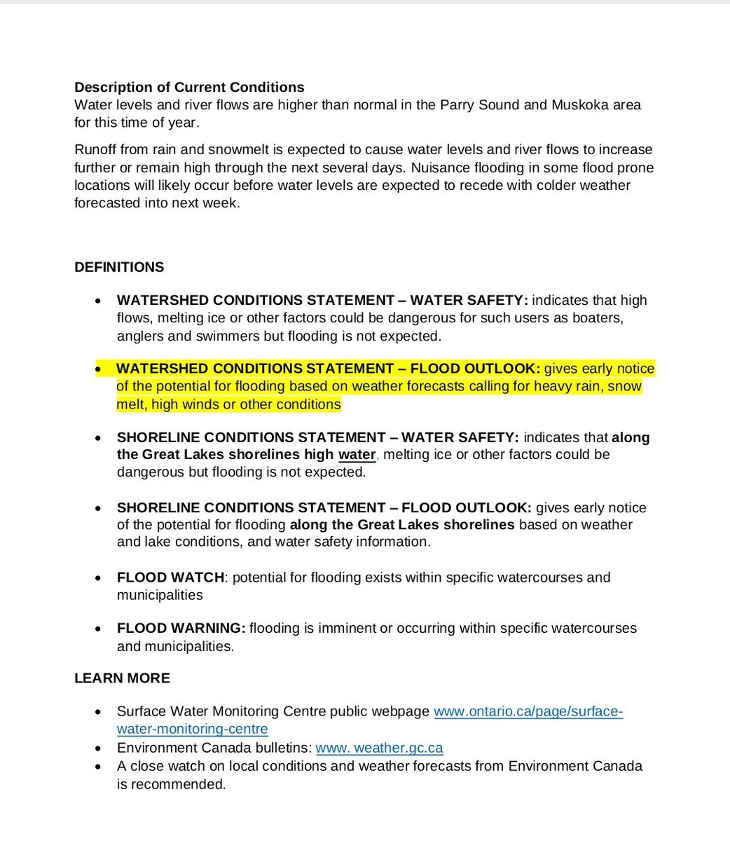 Please use caution around lakes and rivers. See the watershed conditions statement.