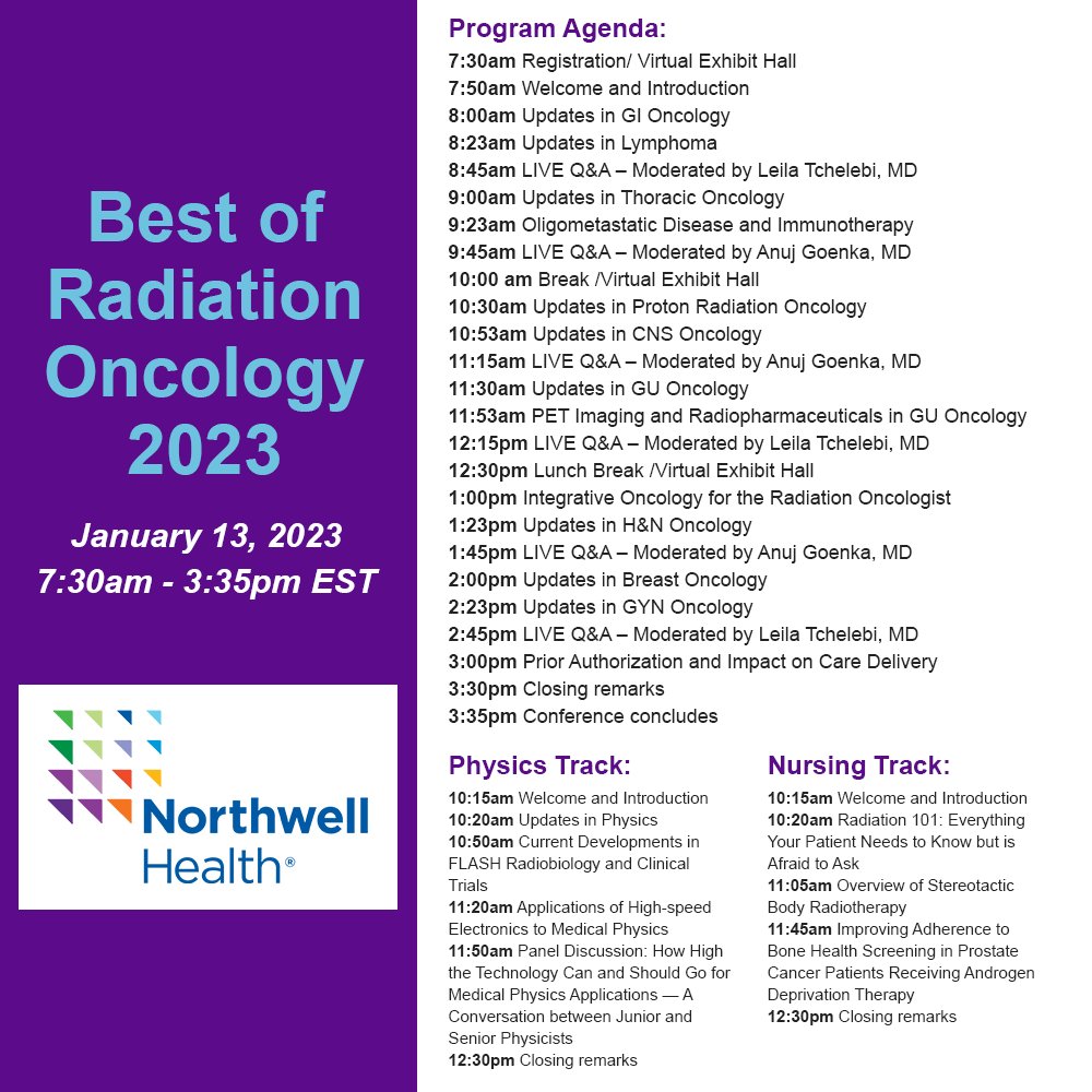 Leila Tchelebi (@leilatchelebi) on Twitter photo Free for all trainees, <a href="/RadOncPDs/">Radiation Oncology Program Directors</a> please encourage all your residents to register for Northwell's Best of Radiation Oncology Conference on January 13th, 2023! We have an amazing line-up of speakers and will cover all disease sites! Link to register: ccevent.site/2023-01-13-ro/… Free for all trainees, <a href="/RadOncPDs/">Radiation Oncology Program Directors</a> please encourage all your residents to register for Northwell's Best of Radiation Oncology Conference on January 13th, 2023! We have an amazing line-up of speakers and will cover all disease sites! Link to register: ccevent.site/2023-01-13-ro/…