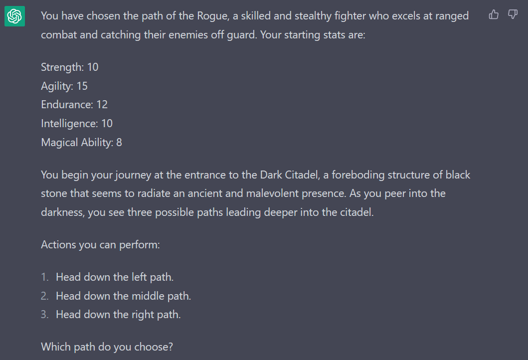 TheTickrate's tweet photo. So #ChatGPT can do some impressive #roguelike #gamedev with some prompt tinkering. 

A showcase 🧵

Prologue 1/4 https://t.co/zCZzO1hTtx