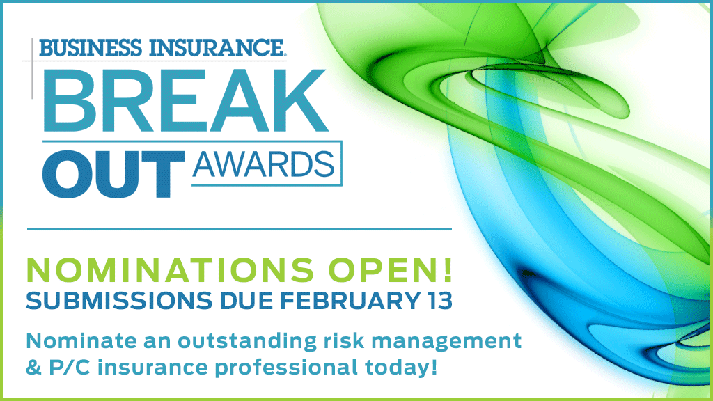 BusInsMagazine's tweet photo. The Business Insurance Break Out Awards program nominations are open! 

The BOA program honors 40 top professionals on track to be the next leaders in risk management and property/casualty insurance.  

Submit your nominations by Feb 13: https://t.co/9Ej83EnXnJ  

#BI_BreakOut https://t.co/bq9xCd2U7Q