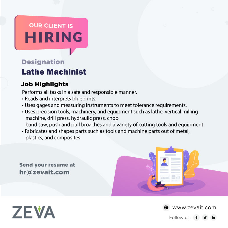 it_zeva's tweet photo. Make the most out of precision tools and apply your knowledge about tools &amp; machine! Share your resume at hr@zevait.com to apply for the profile of Lathe Machinist.
https://t.co/90IEuhdu8U
#zevait #zevaitsolution #lathe #machinist #management #skills #hiring #jobs #staffing #USA https://t.co/QCF9Z7sEMy