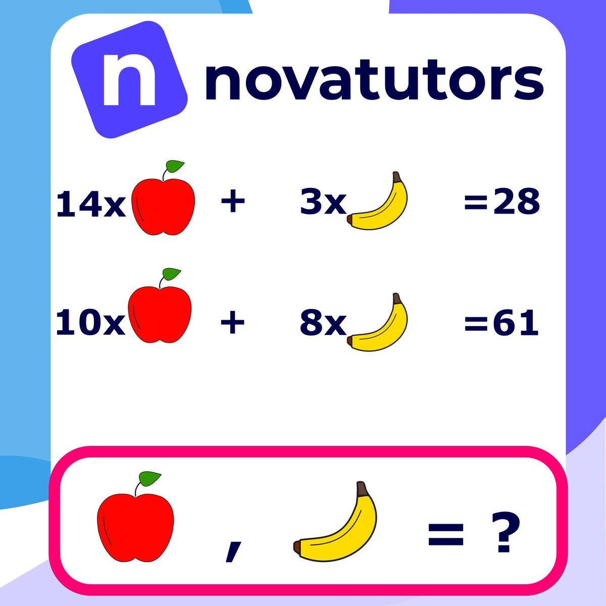 NovaTutors's tweet photo. All GCSE and National 5 maths students
need to know how to do this!

...Can you? 🤔

Comment your answer down below!

#novatutors #mathspuzzles #maths #tutoring
#education #teaching #learning #math #mathpuzzles https://t.co/jIXfes15mH