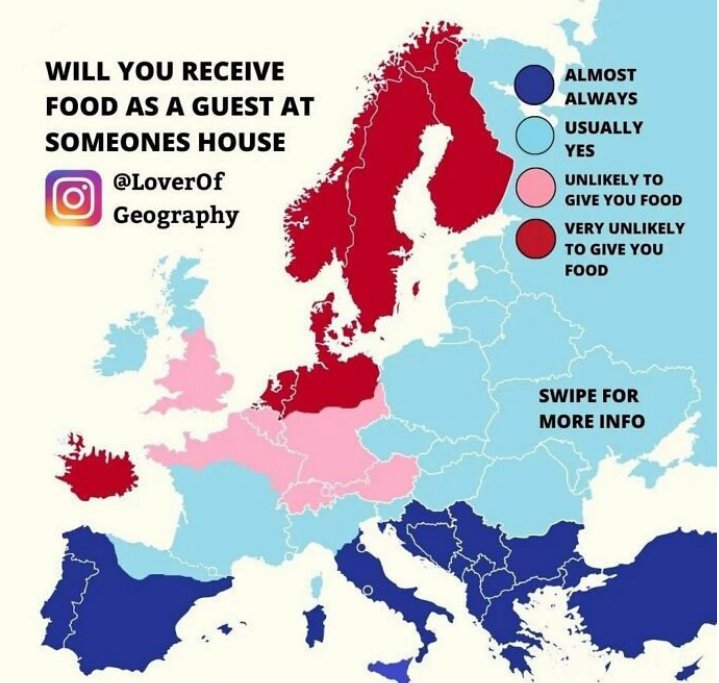 Intetyst's tweet photo. Don't take this map very seriously, but one thing is 100% certain: In Albanian households (perhaps in the Balkans in general?), the table is always traditionally filled w/all kinds of delicacies for the guests,even if the hosts would have little to eat the next day for themselves https://t.co/R2S7avEdEh