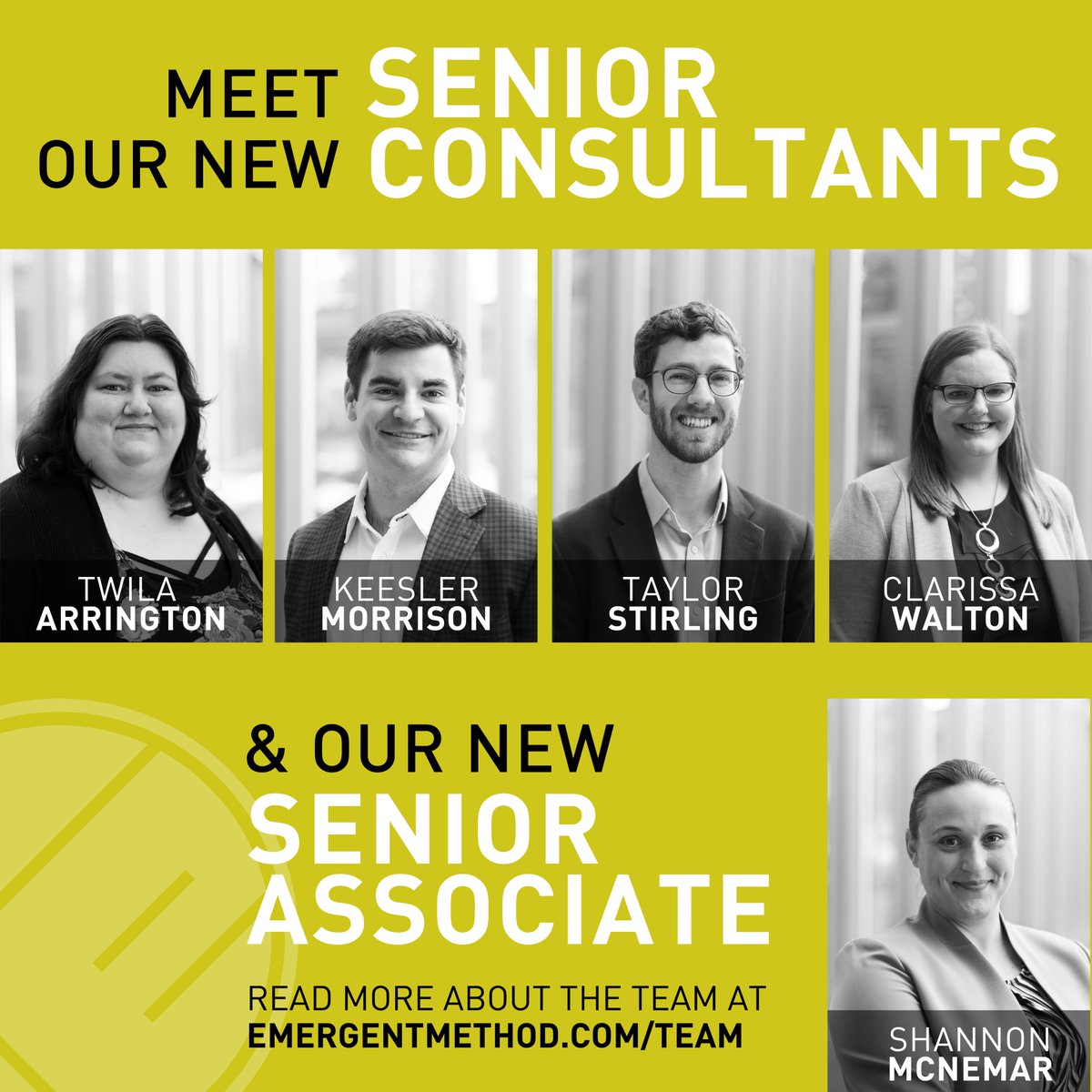 EmergentMethod's tweet photo. To kick off 2023, we’re thrilled to announce several staff promotions. These talented team members embody our vision of being singular, unequaled, and extraordinary and demonstrate an unparalleled level of commitment to serving their clients and bettering their communities. https://t.co/lmr5y8KYon