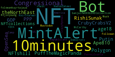 infokalyptisch's tweet photo. Trending in my timeline now:  #NFT (6)  #MintAlert (2)  #10minutes (2)  #Bot (2)  #Congressional (1)  #PuffTheMagicPanda (1)  #PPP (1)  #RishiSunak (1) https://t.co/HOFXs8LR9V