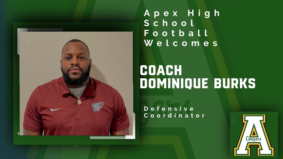ApexHighSchool's tweet image. Apex Football Family!! Let's welcome our new Defensive Coordinator, Dominique Burks to the Peak!!  Coach has years of experience as a former head coach and DC at the high school level  here in NC. Coach played collegiately at Fort Valley State Univ as a DB.  Lucky to have him!!