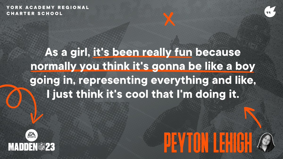 playvs's tweet photo. As a girl in the Madden league, Peyton has faced her fair share of obstacles, but she does not let them get in her way of competing.

Learn more about how Peyton is setting the new standard for Madden players: https://t.co/fI40DyUVKQ

@YARCS_ESports @EAMaddenNFL @MaddenLeagueOps https://t.co/8xhnQRZkBC