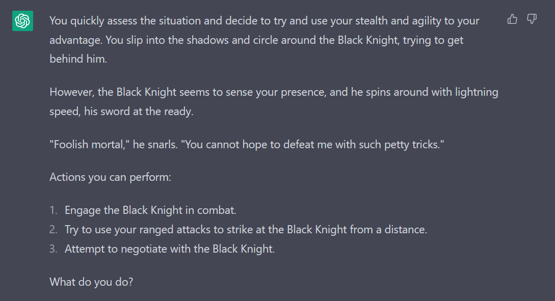 TheTickrate's tweet photo. 4/4 Bossfight time!

#ChatGPT #roguelike https://t.co/YQovebgLUo