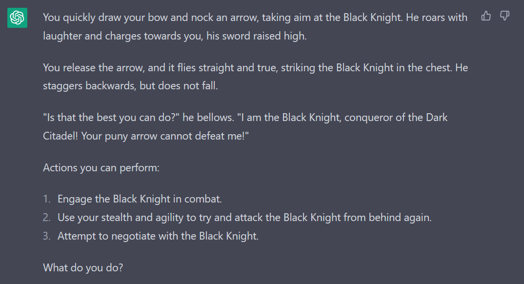 TheTickrate's tweet photo. 4/4 Bossfight time!

#ChatGPT #roguelike https://t.co/YQovebgLUo