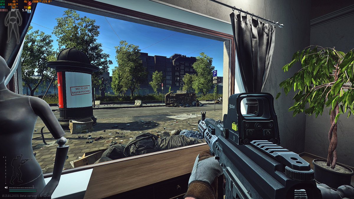 Dylhero's tweet photo. Streets of tarkov 160 fps with my new settings pog 
finally feels playable 😂 https://t.co/WWxtOj9Yot
