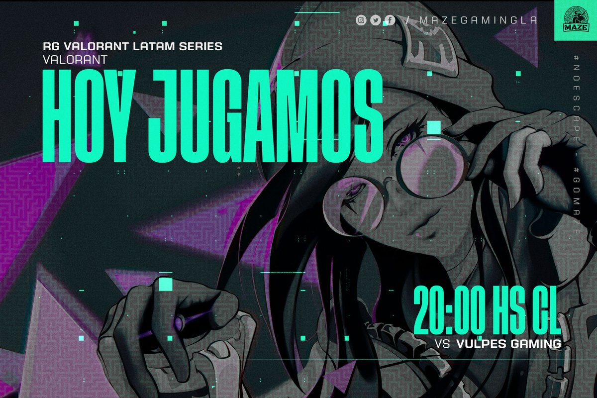 MazeGamingLA's tweet photo. #VALORANT 

Hoy es el día! Nuestro equipo de Valorant
hace su debut esta noche💥

🆚 @Vulpes_gaming
📺 https://t.co/jALJ2p1AGw

Dale, vení a alentarnos!😎✨
#GoMaze🐂 #NoEscape https://t.co/dp87RrvyqA