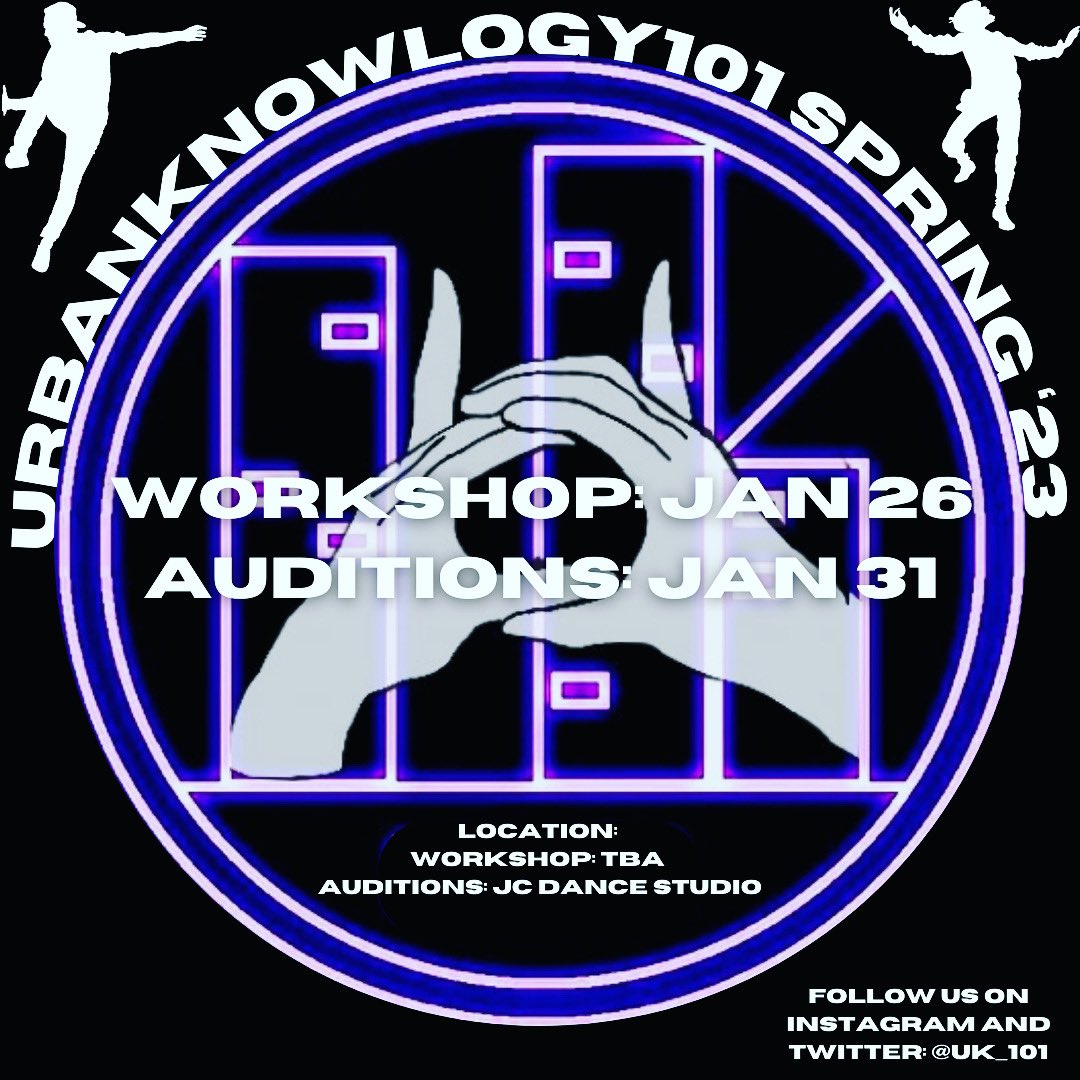 THE SPRING 2023 SEMESTER IS ALMOST HERE🥳
We are happy to announce our spring workshop and audition dates!! Can’t wait to see y’all there!! 
Workshop: Jan 26, 2023, 8:00pm, location TBA
Auditions: Jan 31, 2023, 8:00pm, Johnson Center Dance studio
