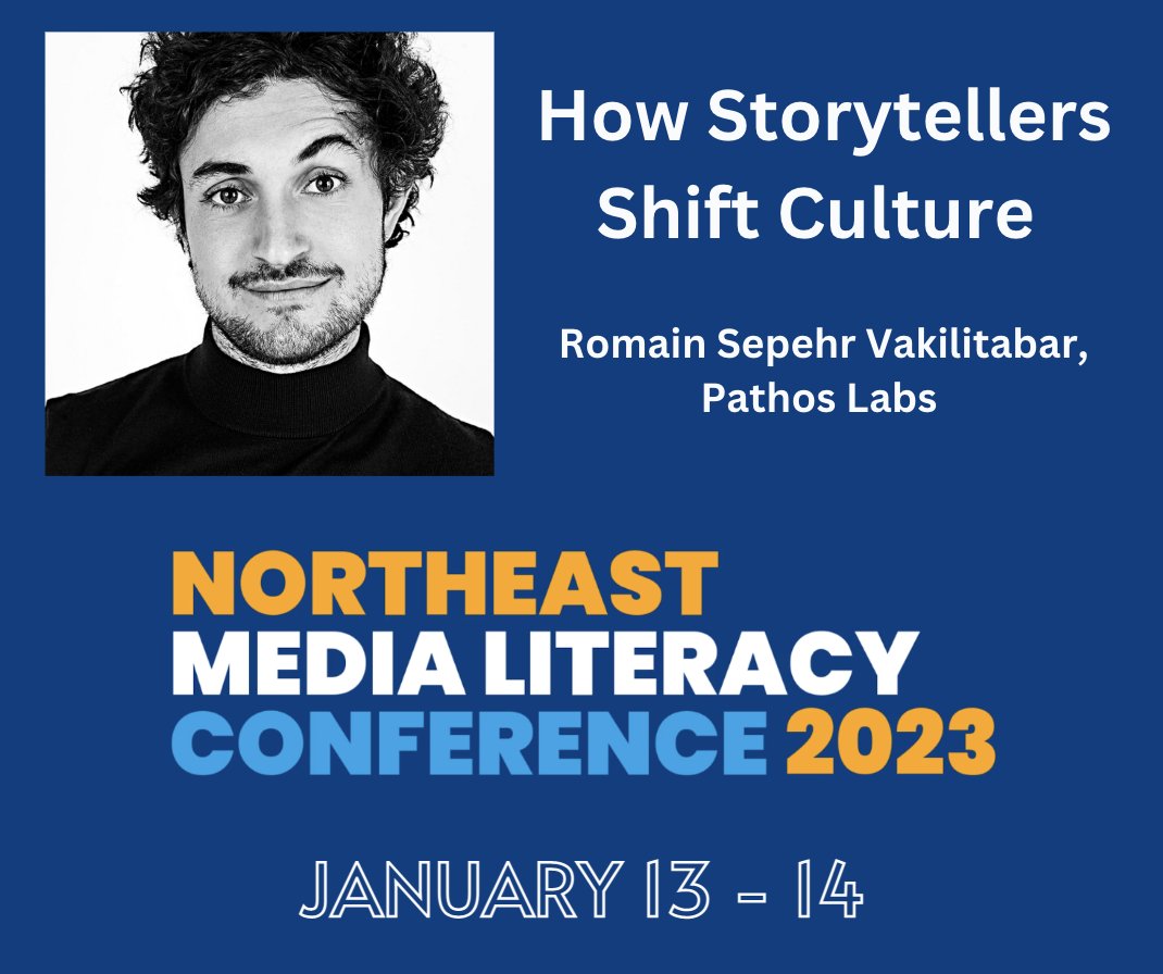 reneehobbs's tweet photo. How can television's stories, characters &amp; conflicts help to increase public awareness &amp; change minds about disinformation, polarization, and extremism? Meet Romain Vakilitabar at the 16th Annual Northeast Media Literacy Conference starts Friday 12/13!  https://t.co/1w0rk58wmx https://t.co/yHxxC1YX57