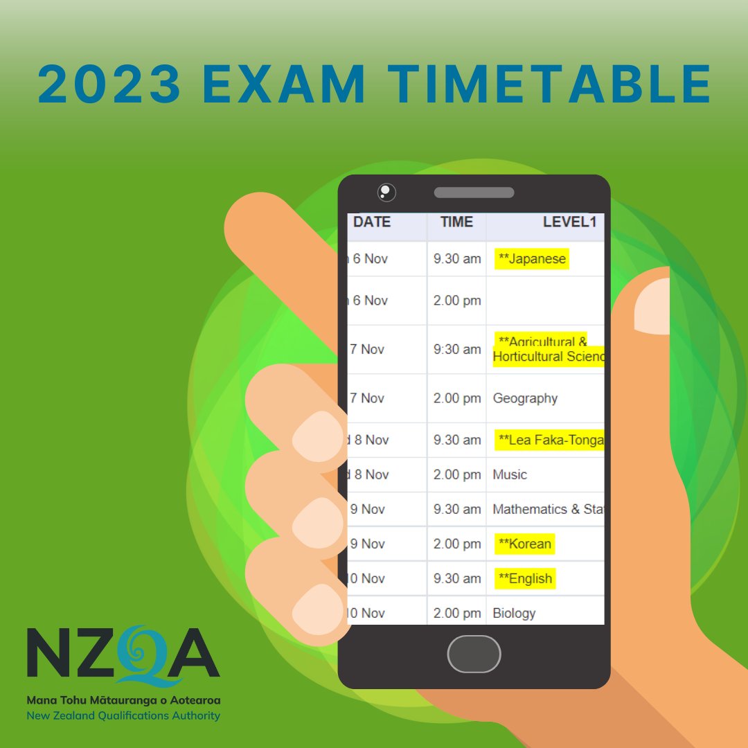 For those of you who are super organised and already thinking about 2023 exams, here's a link to the full exam timetable: nzqa.govt.nz/ncea/ncea-exam…