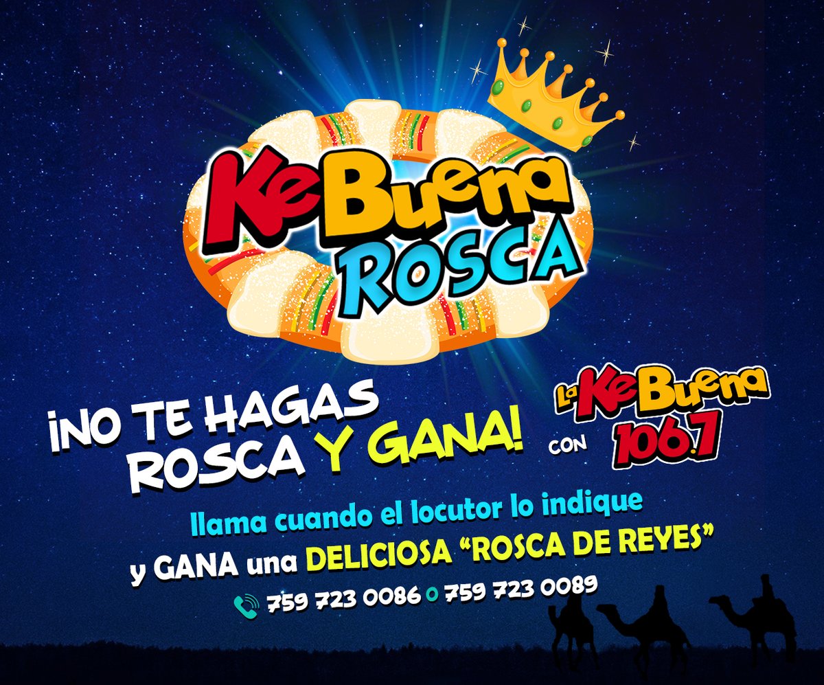 ¡Para qué no te hagas rosca! En La Ke Buena 106.7 te regalamos deliciosas roscas de Reyes🤩🥳📻

❤️Solo llama a cabina y responde correctamente la pregunta 🤔📚🥳 ¡y así de fácil disfrutarás con quien quieras tu rosca de Reyes! 😋😇🥰