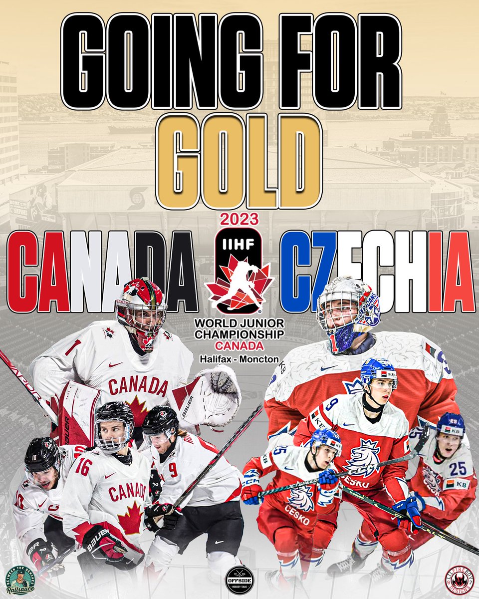 Going For Gold 
Canada vs Czechia 
World Junior Championship 
7:35 PM AT, 6:35 PM ET
TSN

#WorldJuniors #2023WorldJuniors #TeamCanada #TeamCzechia #ConnorBedard #ThomasMilic #DavidJiricek #ThomasSuchanek #JuniorHockey #Hockey