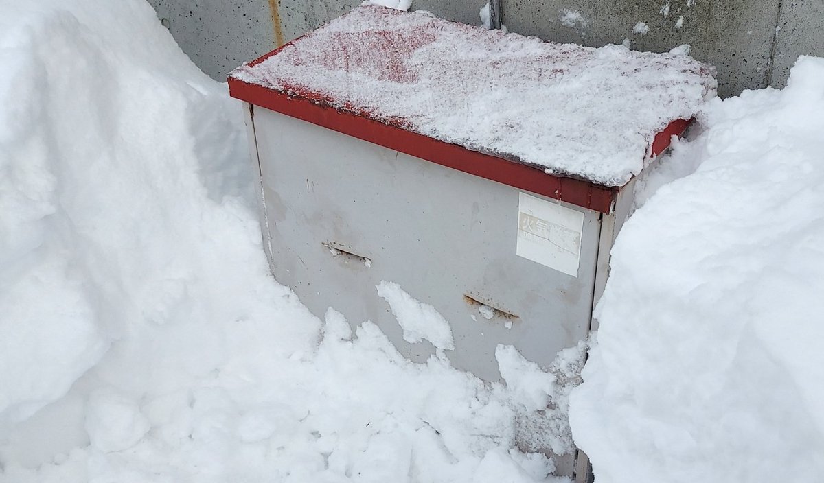 「昨夜は雪が降らなかったので、今朝は除雪の労力を、裏のガスメーター発掘に回すよ。去」|浅利与一義遠のイラスト
