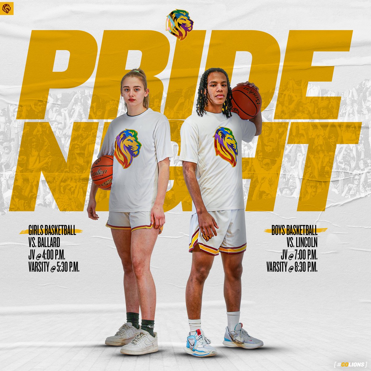 🚨 PRIDE NIGHT RETURNS! 🚨

Come show your support for the LGBTQIA+ community at Lakeside!

Basketball games!
Free pizza!
PRIDE apparel for sale!
FREE swag!

Girls games at 4:00 and 5:30
Boys games at 7:00 and 8:30

FREE ADMISSION IF YOU WEAR PRIDE GEAR!

#GOLIONS 🏳️‍🌈🌈