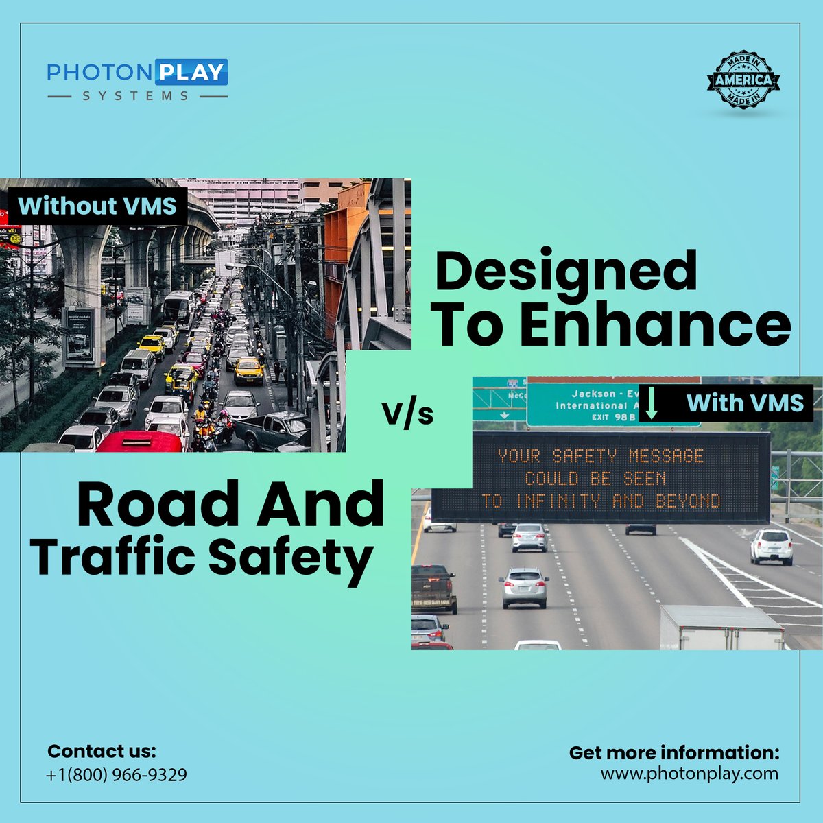 PhotonplayInc's tweet image. Designed To Enhance Road And Traffic Safety.

For more information: photonplay.com/variable-messa…

Photonplay Systems Ltd.

#VMS #trafficmanagement #VariableMessageSigns #trafficmanagement #trafficsafety