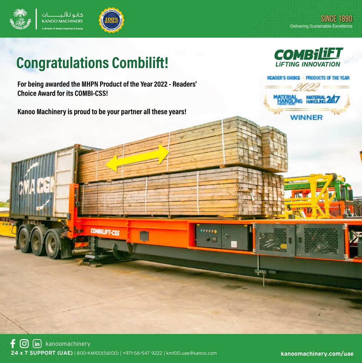 KanooGroup_UAE's tweet photo. Congratulations @Combilift!
#Combilift's #COMBICSS Container Slip-sheet has been hailed as among the fastest and safest there is in the industry, specifically designed for fast loading of freight containers with a maximum capacity of 30,000 kg.
Congratulations! https://t.co/IOQng9Hrbb