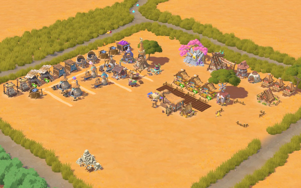 After reaching Atia lvl 5, I decided to remodel my plot again. The challenge is really the limited number of roads and the increasing number of buildings. Roads are a good bonus in production areas ✨

#AxieHomeland <a href="/AxieInfinity/">Axie Infinity</a> #AxieCreator