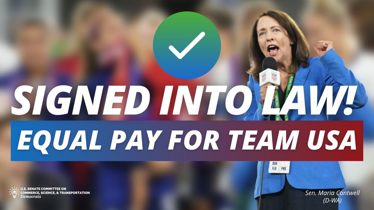 ✅ SIGNED BY PRESIDENT BIDEN! @SenatorCantwell and @SenCapito’s #EqualPayforTeamUSA Act is now LAW!   📣 History is made! From here on out, ALL women Team USA athletes will receive equal pay and benefits in their sport.