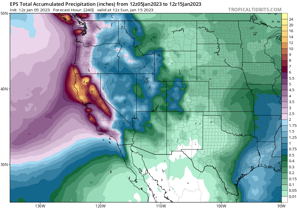 The California storm onslaught continues. In fact, confidence is increasing that cumulative flood risk will further escalate by Mon, possibly culminating in widespread significant flooding in NorCal by Tue. Very high precip totals are likely over next 7-10 days. #CAwx #CAwater