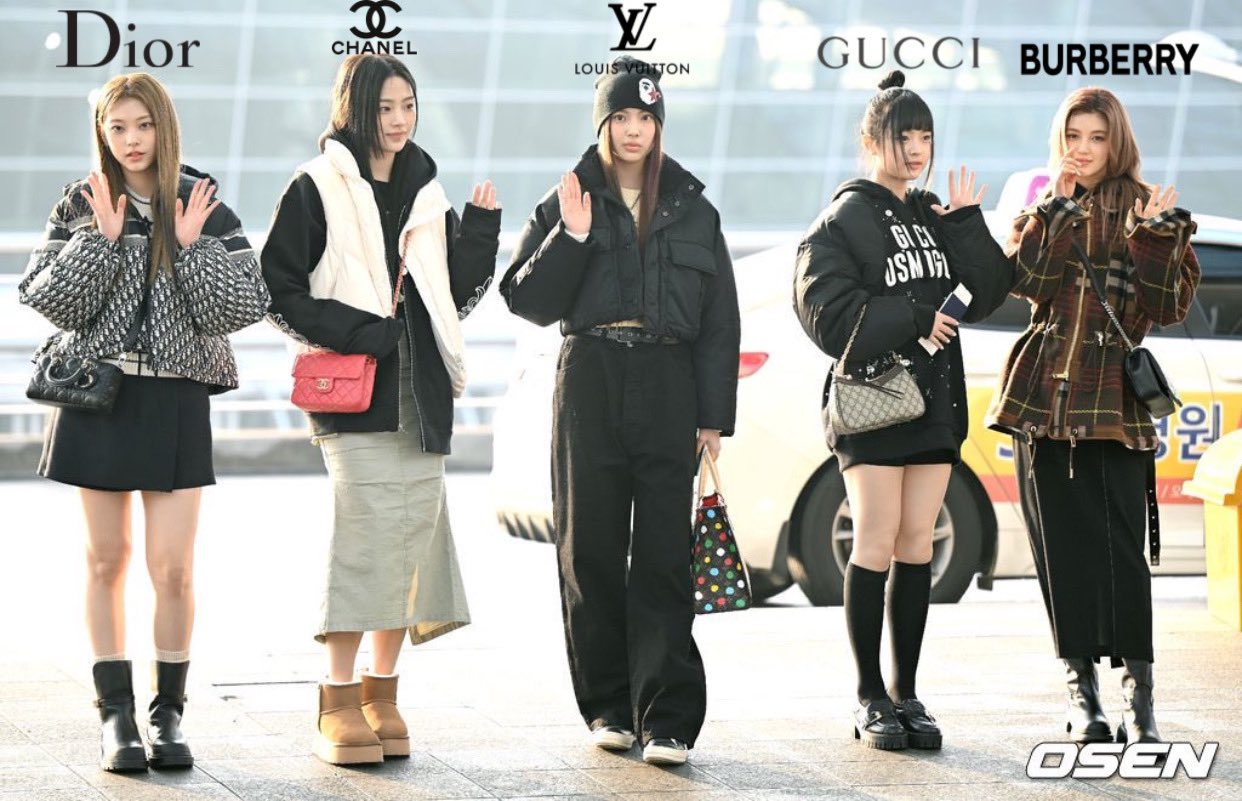 newtannies ⁷𓃺 on X: Newjeans brand clothes they wore to the airport.  Hanni - Gucci brand ambassador Danielle - Burberry global ambassador Hyein  - LV brand ambassador Minji and Haerin - not