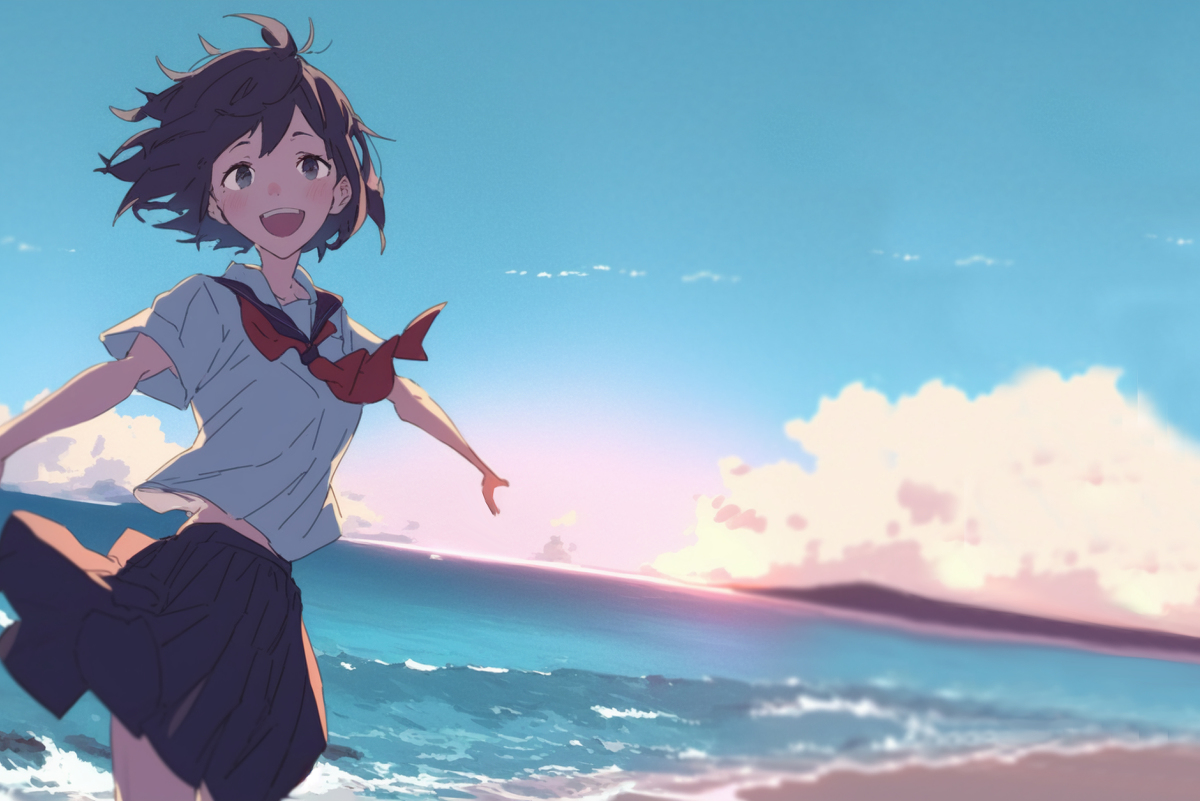 BunmartServices's tweet photo. Sunset at the beach #AI #Art #illustration #nijijourney #AIart #オリジナル #女の子 #風景 #夏 https://t.co/X1qni8VjIc https://t.co/KnCj4eSIVR