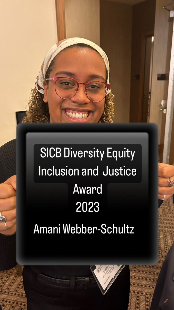 Congratulations to <a href="/Curly_Biologist/">Amani Webber-Schultz</a> for winning the <a href="/SICB_/">SICB</a> DEIJ award!!!!! A very well deserved award (and a beautiful plaque) 🌟🌟🌟