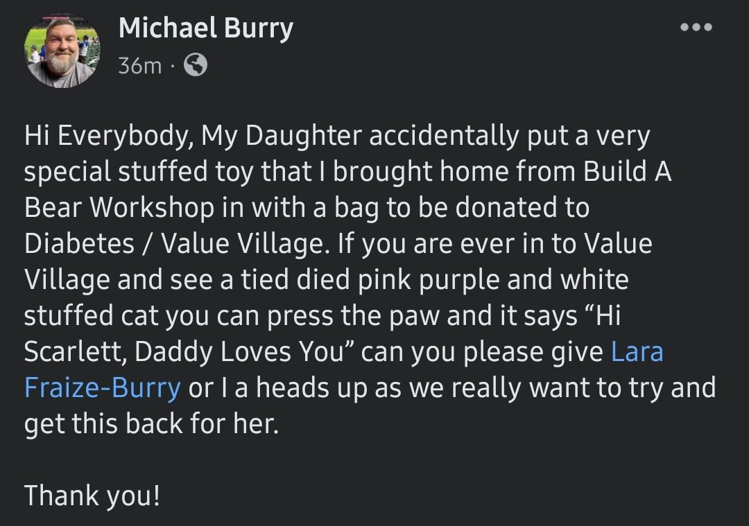 Noble41's tweet photo. If you frequent Value Village, keep an eye out for a very special bear, donated by accident. #nlwx #nltraffic #yyt https://t.co/S3Hv3aUK4i
