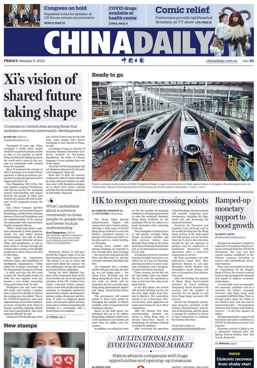 wmdglasgow's tweet photo. Epic opening to this front page story by the China Daily’s Moscow correspondent:

“Thousands of years ago, China envisaged a world where people would live in perfect harmony and be as dear to one another as family. Today, President Xi Jinping has given the world such a vision…” https://t.co/BVAkx5ffem