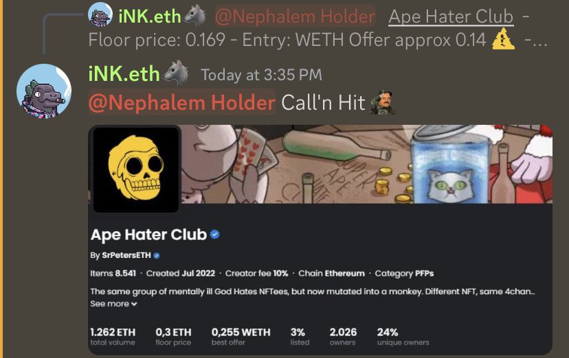 Holy Nephalem (@thenephalems) on Twitter photo Alpha Calls for Nephalem Holders ❤️
Kaiju Kingz = .12 ETH Profit ✅
Goblin Town = .38 ETH Profit ✅
Ape Hater Club = .131 ETH Profit ✅
More Great Calls by <a href="/BlackNotesAlpha/">Black Notes</a> 🔥 Alpha Calls for Nephalem Holders ❤️
Kaiju Kingz = .12 ETH Profit ✅
Goblin Town = .38 ETH Profit ✅
Ape Hater Club = .131 ETH Profit ✅
More Great Calls by <a href="/BlackNotesAlpha/">Black Notes</a> 🔥
