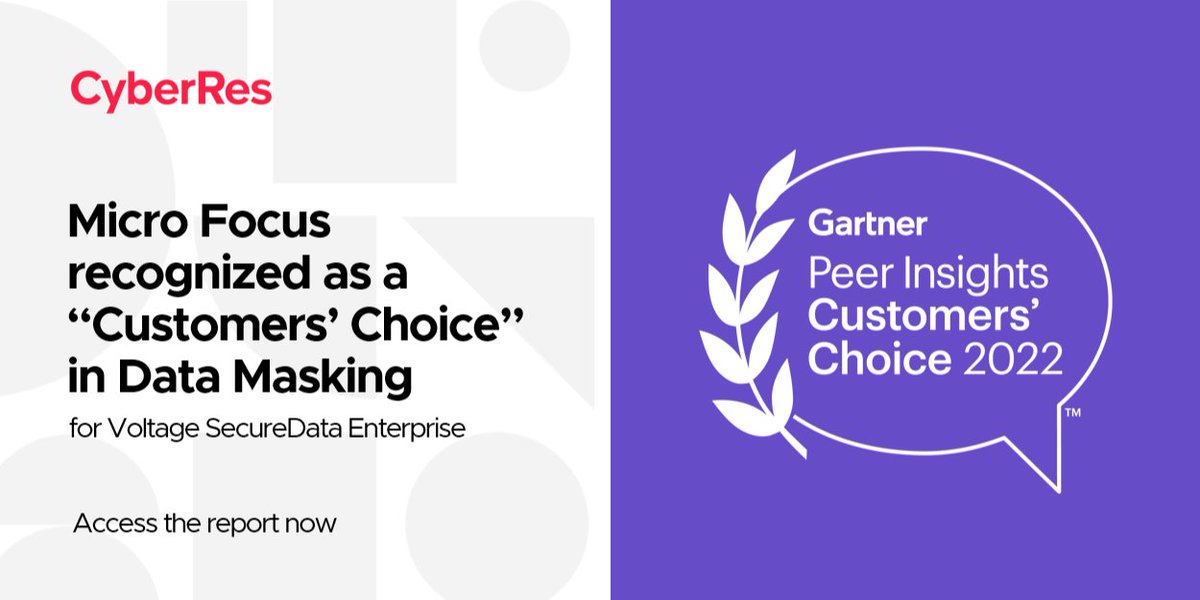 See why @MicroFocusSec was recognized in the 2022 #GartnerPeerInsights ‘Voice of the Customer’ for Data Masking for Voltage SecureData. | #DataPrivacy #DataProtection #DataSecurity #CyberResilience  #TeamMicroFocus bit.ly/3VPVkfW