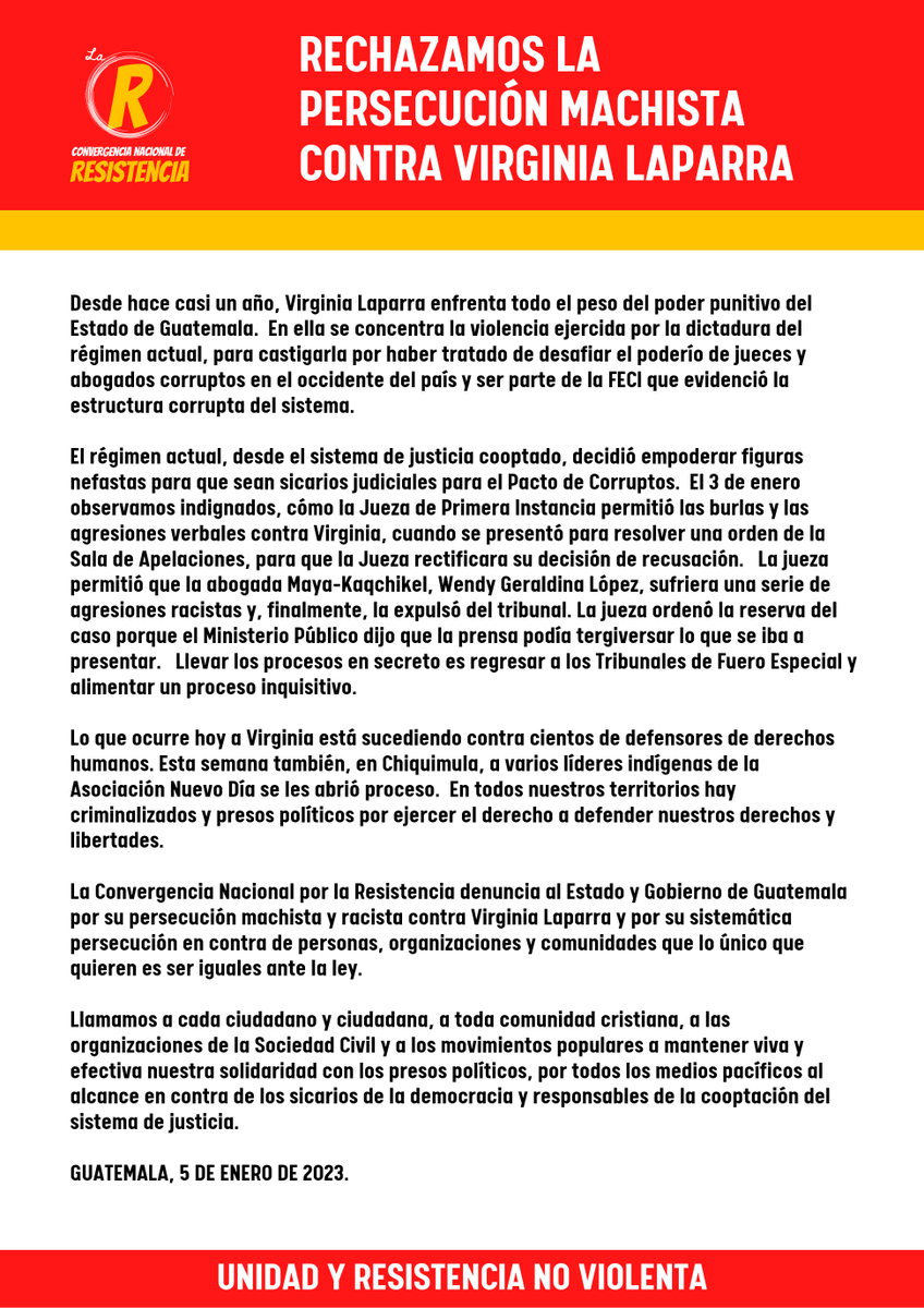 resistencia502's tweet photo. Nuestra solidaridad con Virginia Laparra, perseguida injustamente, como venganza de los corruptos por su papel en favor de la transparencia. https://t.co/UnD1LuCqEf